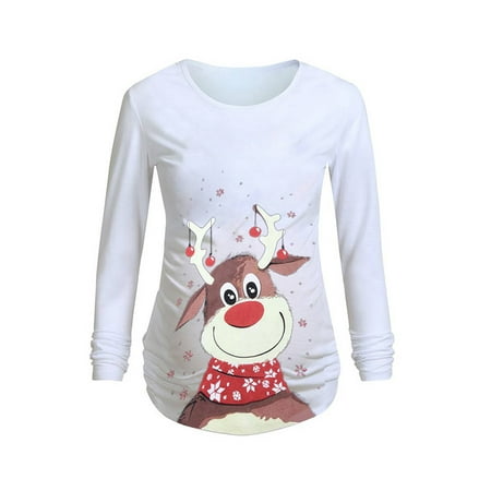 

Jchiup Maternity Merry Christmas Elk Bump Long Sleeve Tee Top
