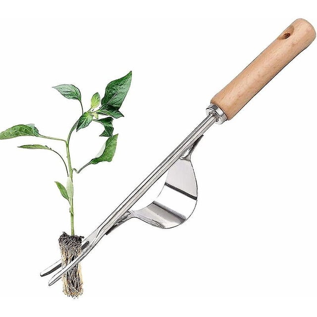 Desmalezador manual de acero inoxidable con mango de madera, herramienta para desmalezar rápidamente la tierra y el jardín, tenedor de raíz de deshierbe manual en forma de Y