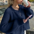 thumbnail image 4 of DHFJKG Women's Cable Knit Cardigan Sweater Crewneck Long Sleeve Button Up Cardigans Solid Color Loose Fit Layering Top Cozy Outerwear, 4 of 6