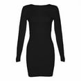 thumbnail image 4 of Womens Fashion Long Sleeve Round Neck Sexy Backless Solid Color Hip Cover Dress, 4 of 9
