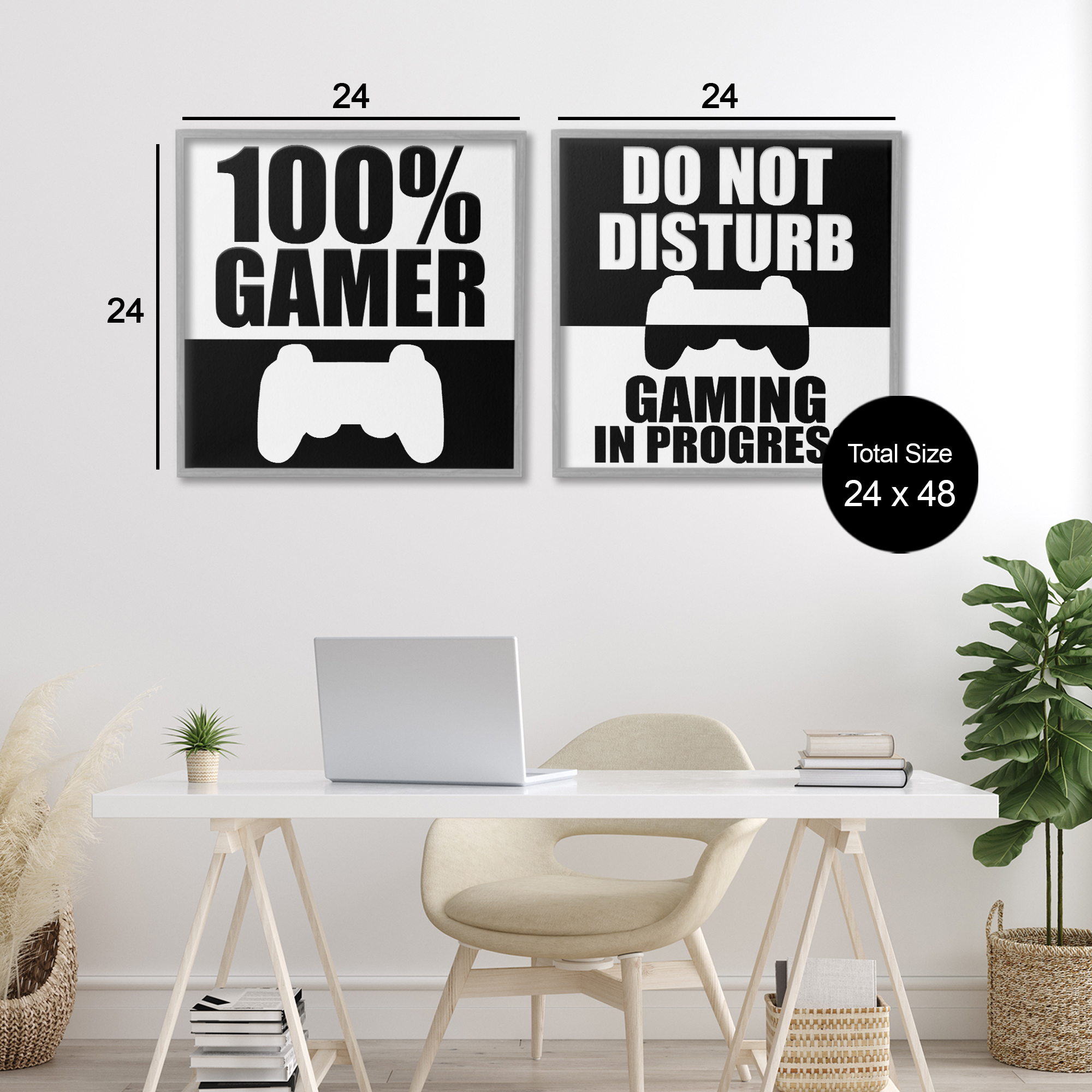 Competitive Gamer Black & White 2 Piece Gray Framed Giclee Art Set, design by Kim Allen