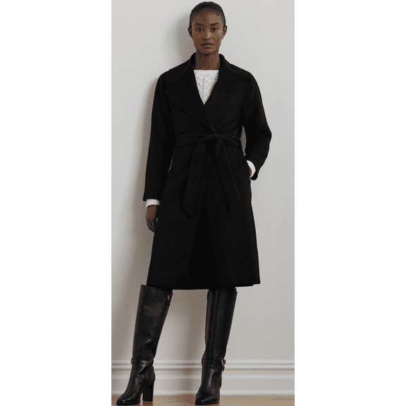 Ralph Lauren BLACK Women's Double-Faced Wool-Blend Wrap Coat, US 10
