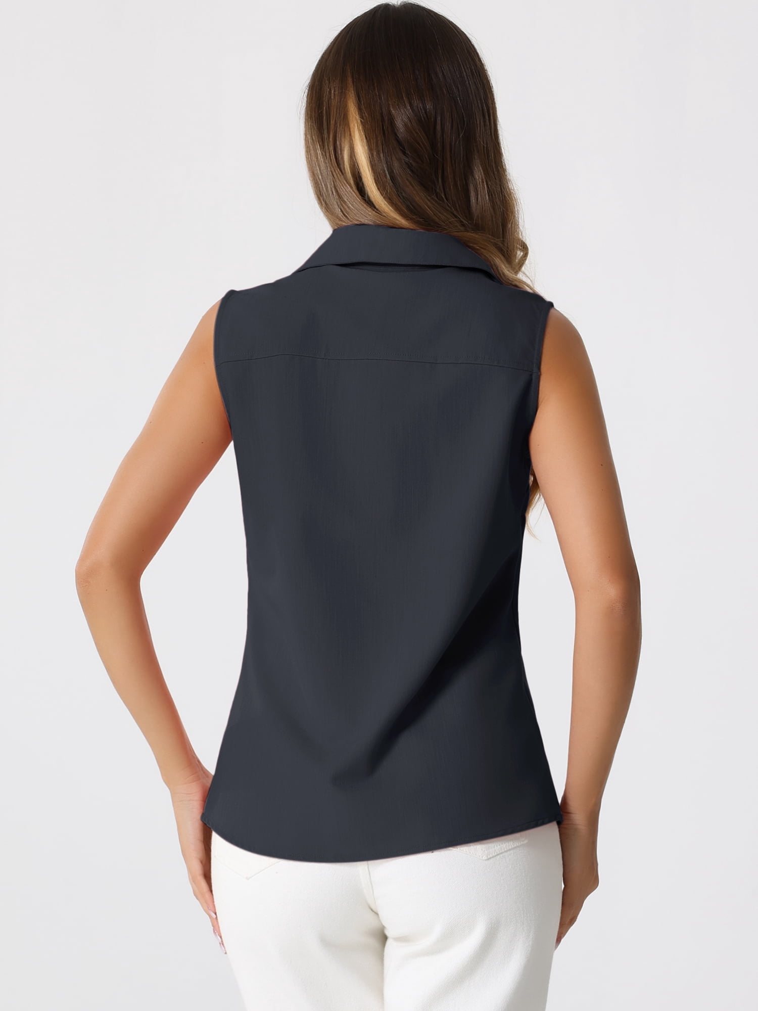 DARING DIVA Women's Sleeveless Lapel V Neck Chambray Tunic Denim Tops M Black