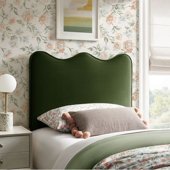 Athena Stain-Resistant Performance Velvet Twin Size Headboard in Moss Green