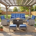 thumbnail image 3 of Patiobula Patio Furniture Set with Propane Fire Pit Table, 7 Pieces Outdoor Sectional Couch, Gray Wicker Rattan Conversation Sofa with Swivel Chair Ottoman for Garden Backyard Deck, Navy, 3 of 15