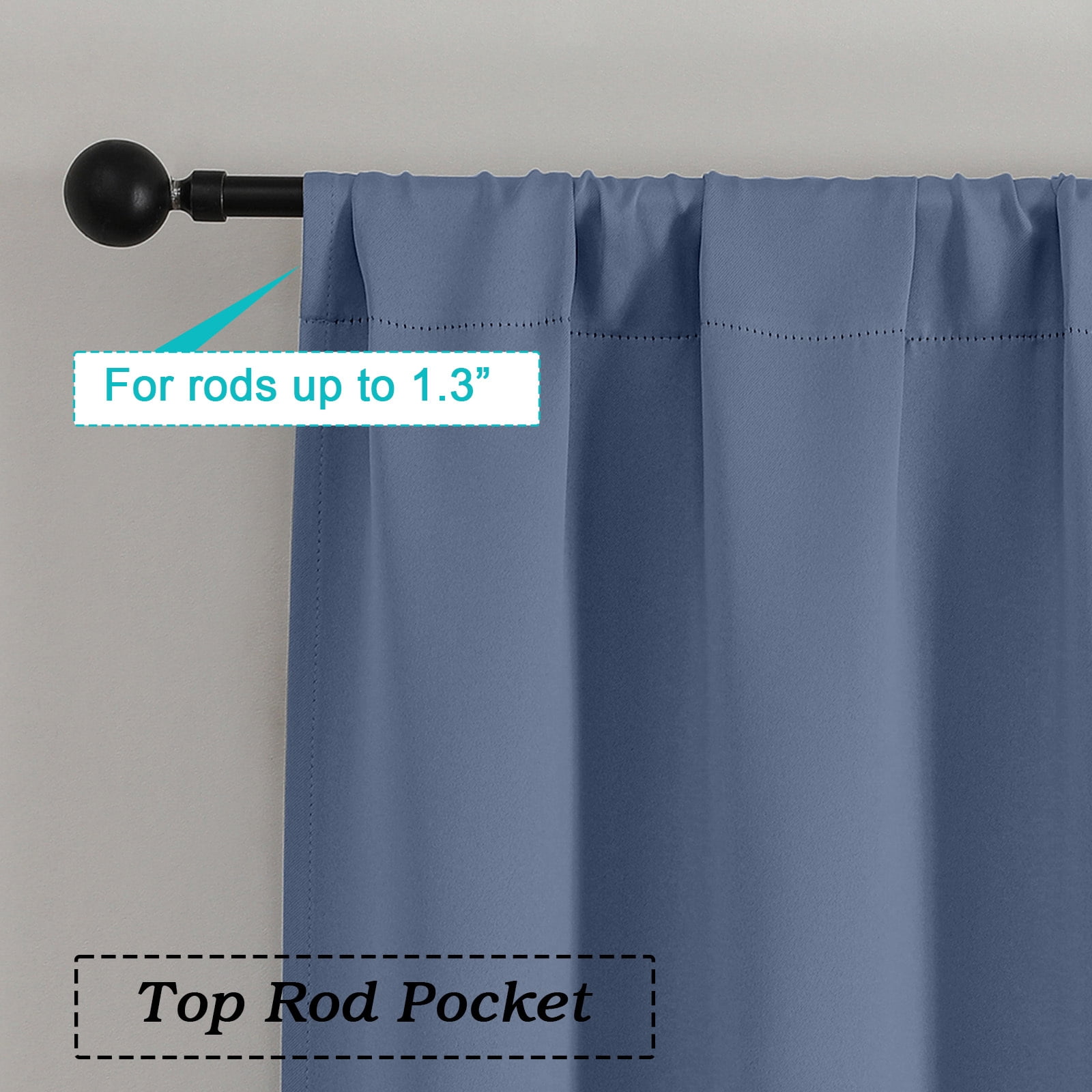Patin Denim Blue Blackout Curtains 84 Inches Long 2 Panels, Room Darkening Rod Pocket Bedroom Curtains, Solid Thermal Insulated Drapes for Dining Room Living Room, Each Panel 40" W x 84" L