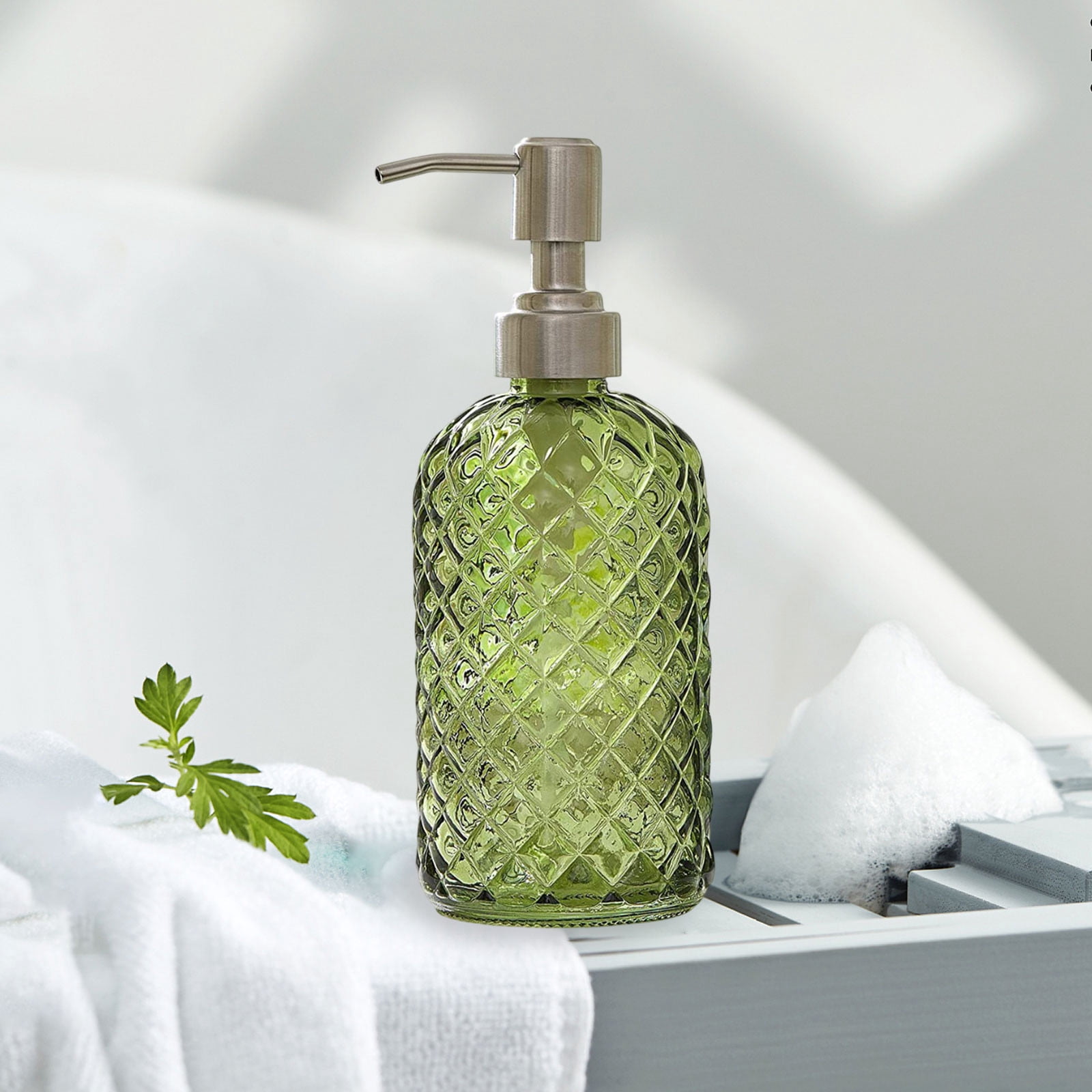 Foaming Soap Dispenser Glass Bottle, Green Pineapple Design Refillable Hand Soap Pump for Bathroom Sink, Kitchen Counter, Shower & Body Wash Container (1 Pc)