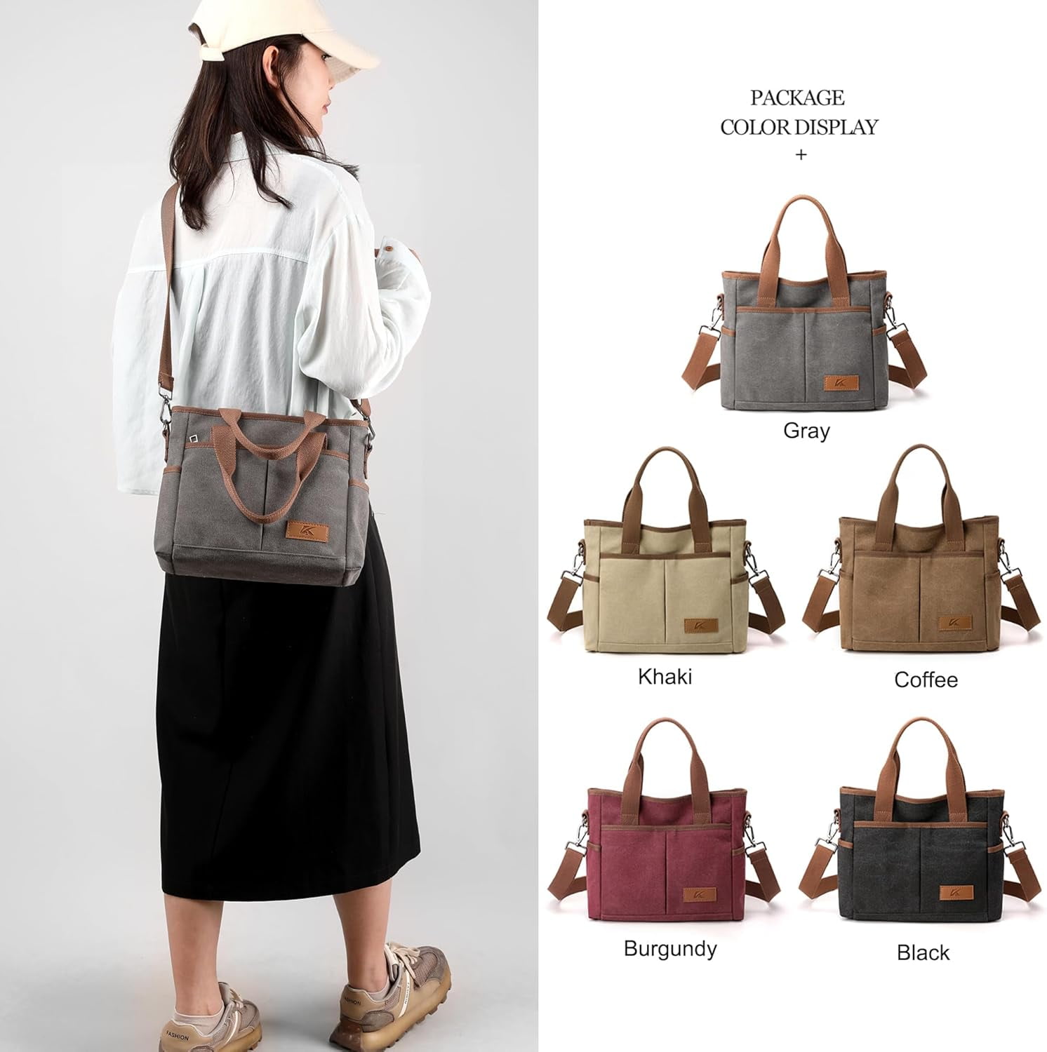 Crossbody Bags for Women Trendy Canvas Hobo Tote Top-handle Hand Bag Multi-pocket Casual Going Out Purse Satchel