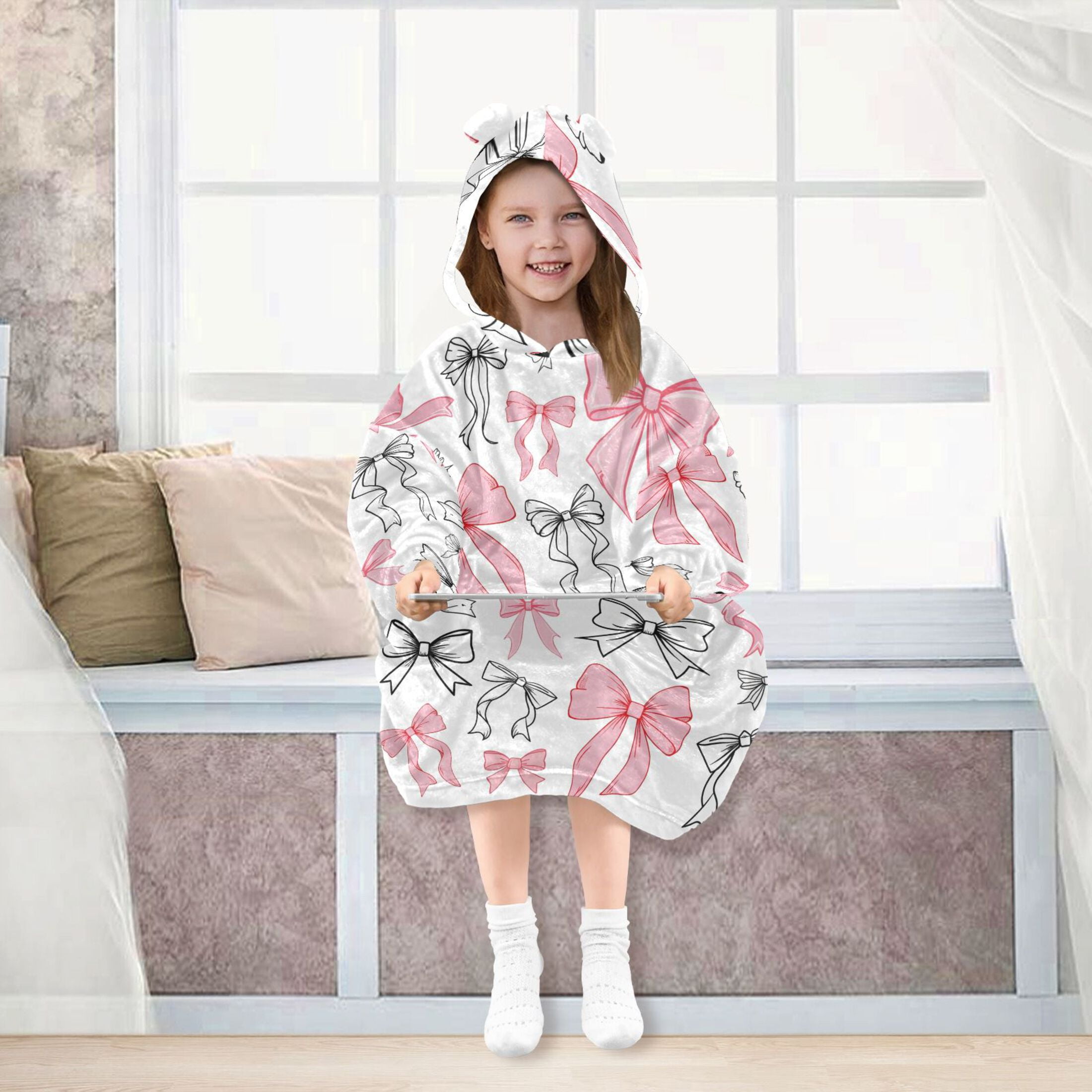 joogoo Wearable Blanket Hoodie Bow1 for Flannel Sherpa Pocket 3-14 YR M