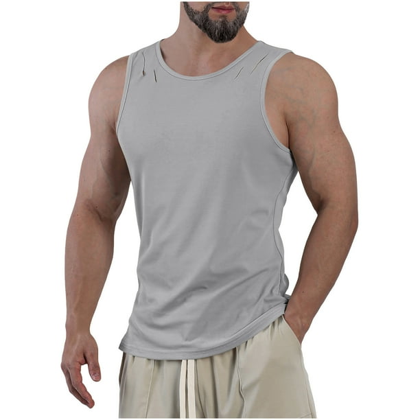 pstuiky Camisetas sin mangas para hombre, Pantalones deportivos ajustados, transpirables, sin mangas y rasgados de color liso para hombre. Tops elegantes para mujer xl