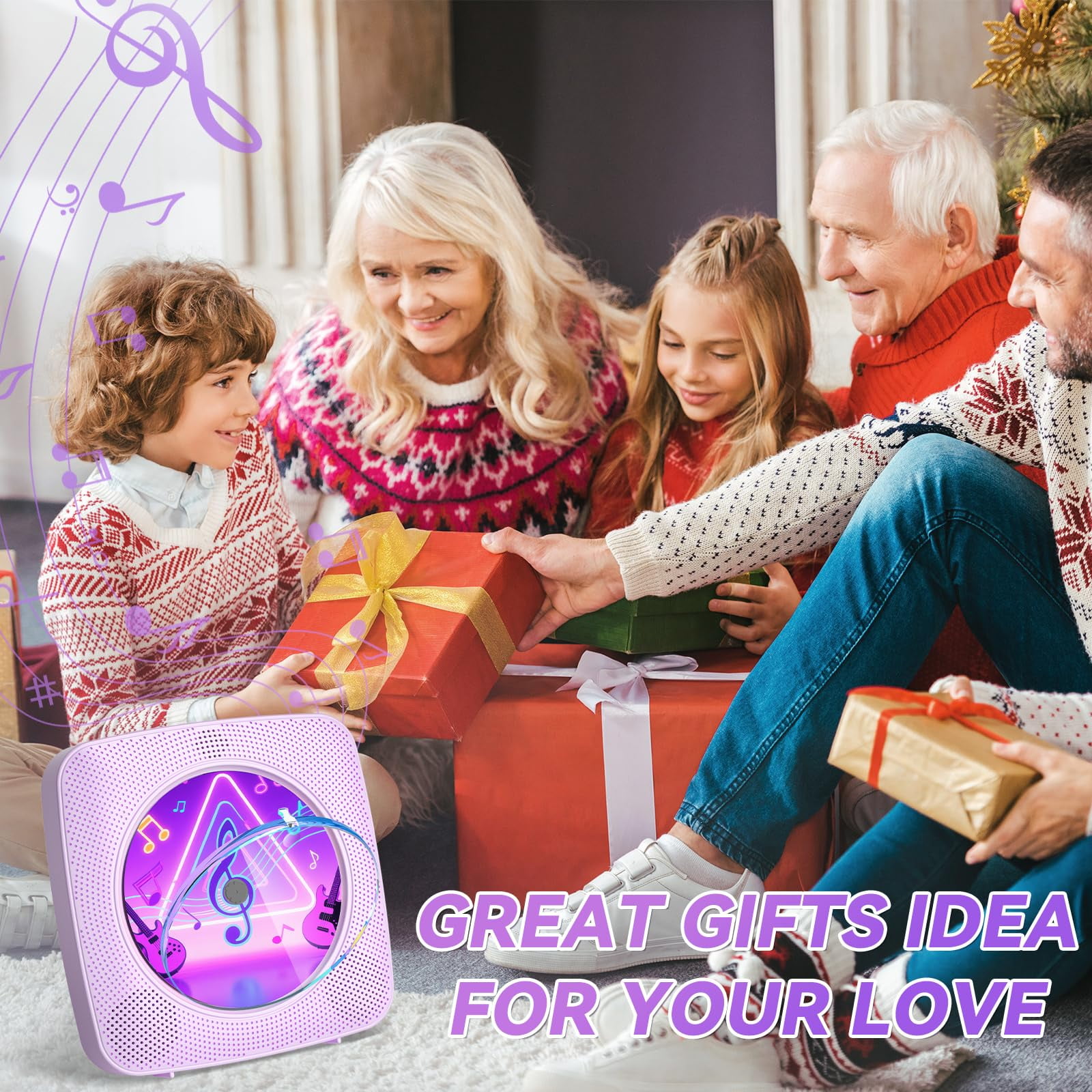 Ooosea CD Player Wall Mount Portable Bluetooth Rechargeable Desktop CD Players for Home with Speakers FM Radio USB AUX Jack Remote Control