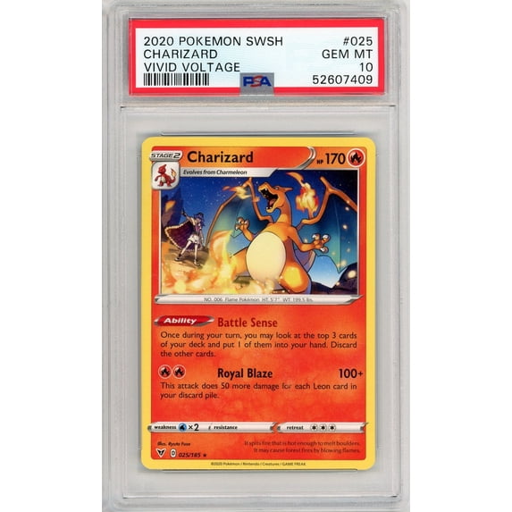 Graded 2020 PKM Sword & Shield Vivid Voltage #025 Charizard Trading Card Game PSA 10 Gem Mint