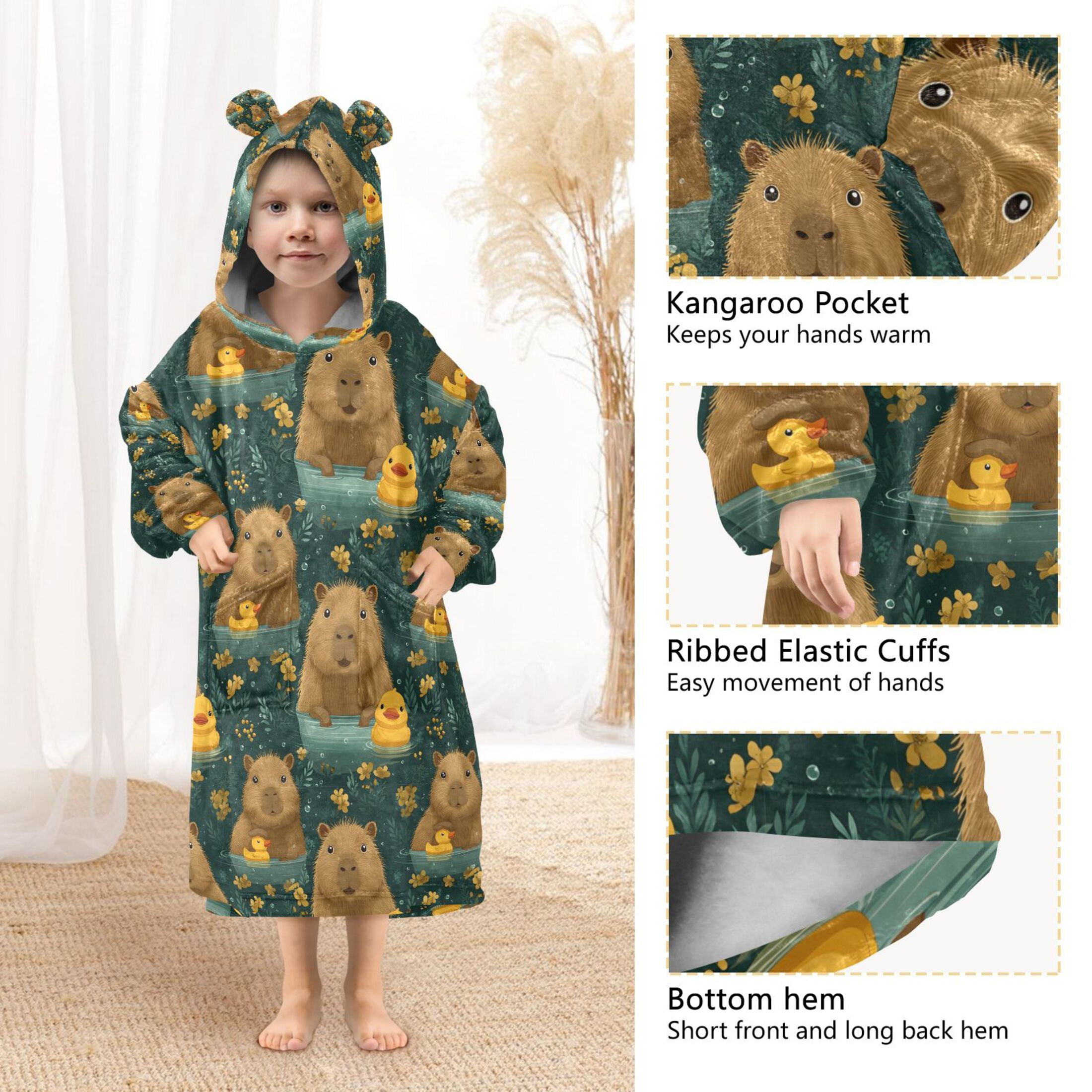 joogoo Wearable Blanket Hoodie for Capybara Cute Ducks Flannel Sherpa Pocket 3-14 YR S