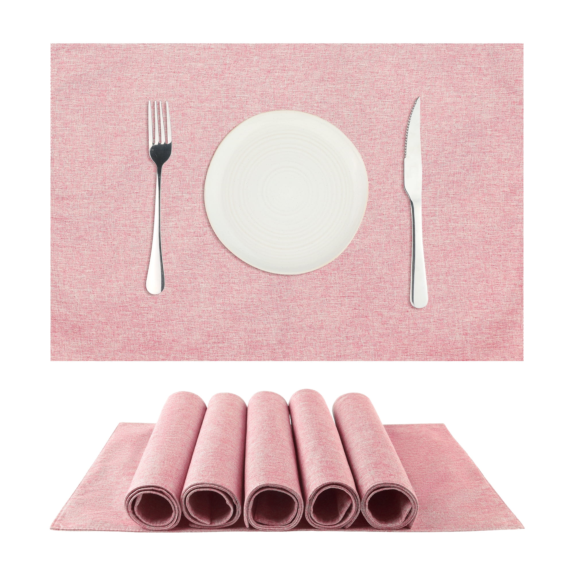 Unique Bargains Placemats Set of 6 Heat Resistant Place Imitation Linen Place Table Mats Light Pink