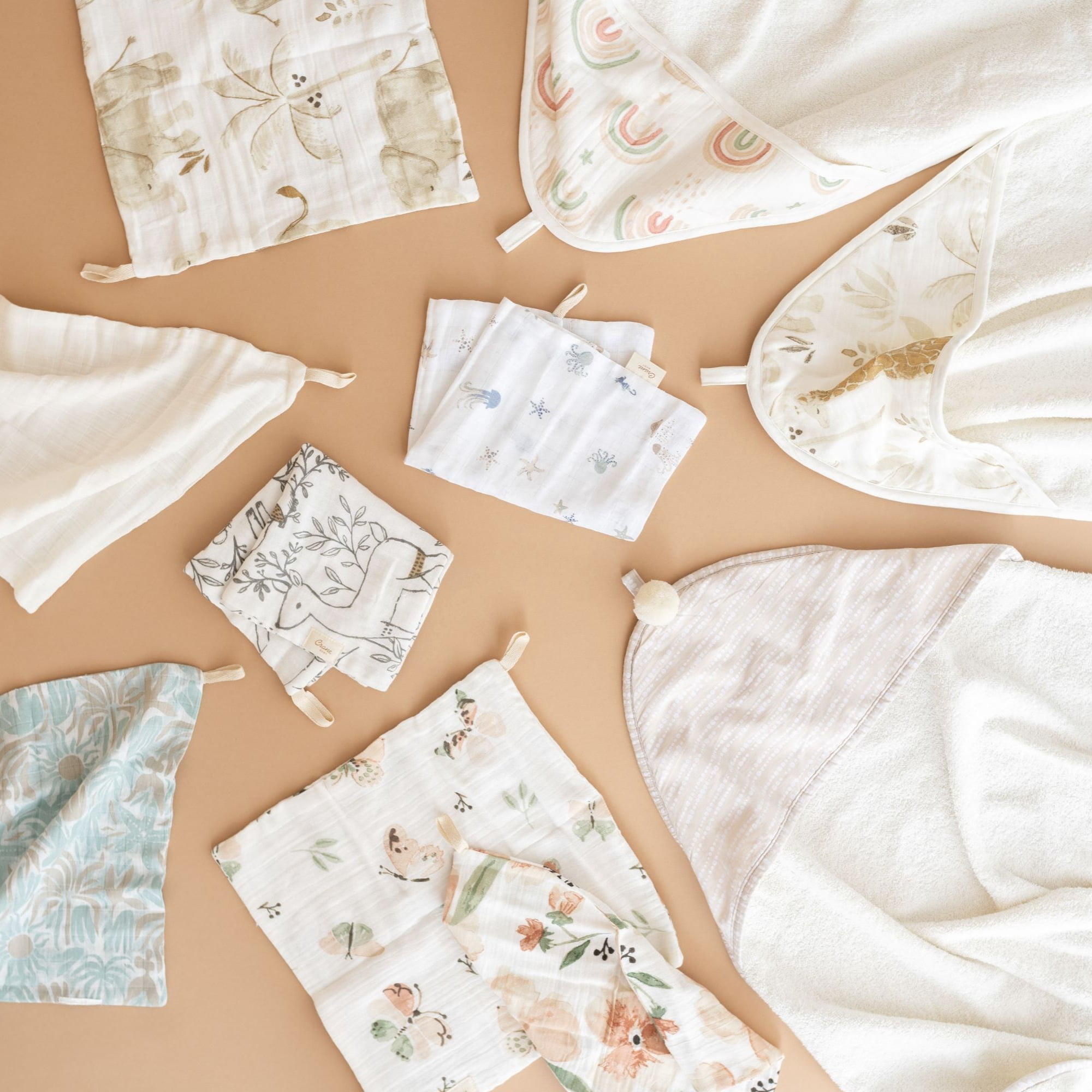Crane Baby Wash Cloth Set, 100% Cotton Baby Washcloths, Set of 5 Baby Washcloths, Woodland Animal Theme, Baby Washcloths For Newborn, Muslin Baby Washcloths, Newborn Baby Gift, Baby Registry Gift