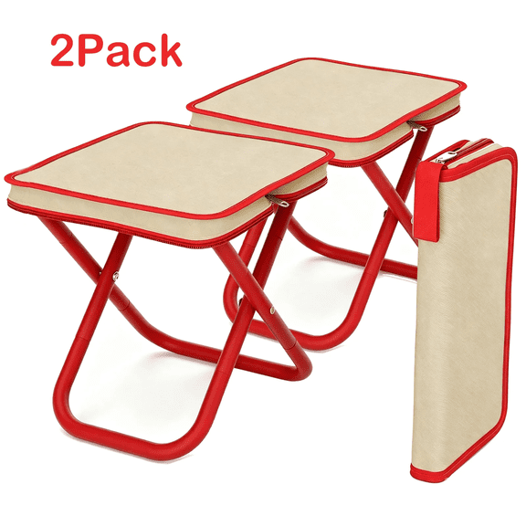 Upgraded Portable Red Collapsible Camping Stool, Sturdy Lightweight Foldable Stool with Carry Bag, 550 lbs Load Capacity Outdoor Fold Seat for Hiking Fishing Picnic Travel Beach
