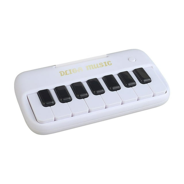 Childs Electronic Keyboard Toy 15 Keys With Light Up Function And Stickers For Music Learning In White 6.2X3.3X1.1 Inches Portable Piano White