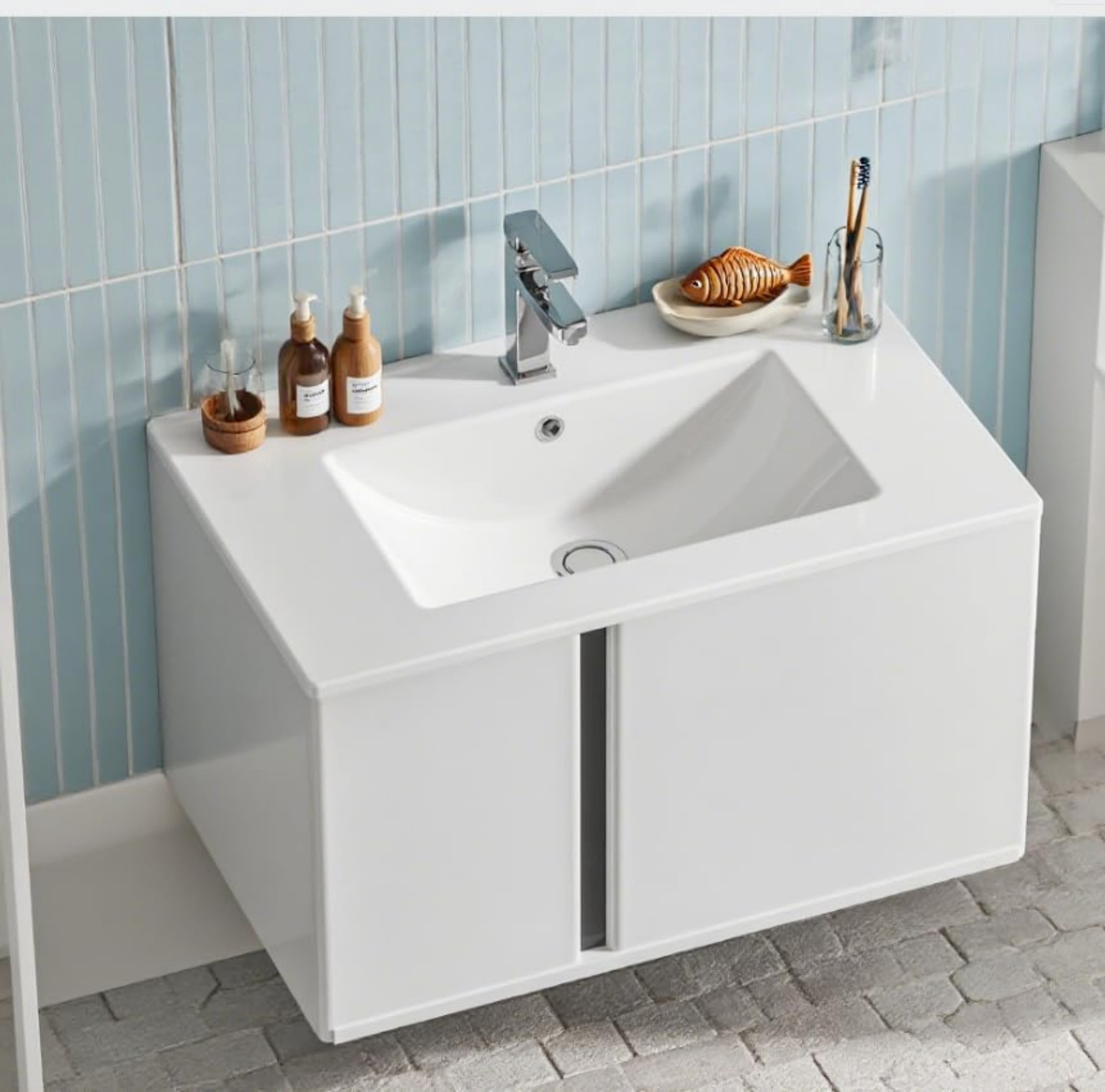 30'' Vanity Sink Top,Bathroom Undermount Ceramic Sink Top W/One Hole, Rectangular Porcelain Sink Basin,Overflow Drain,White