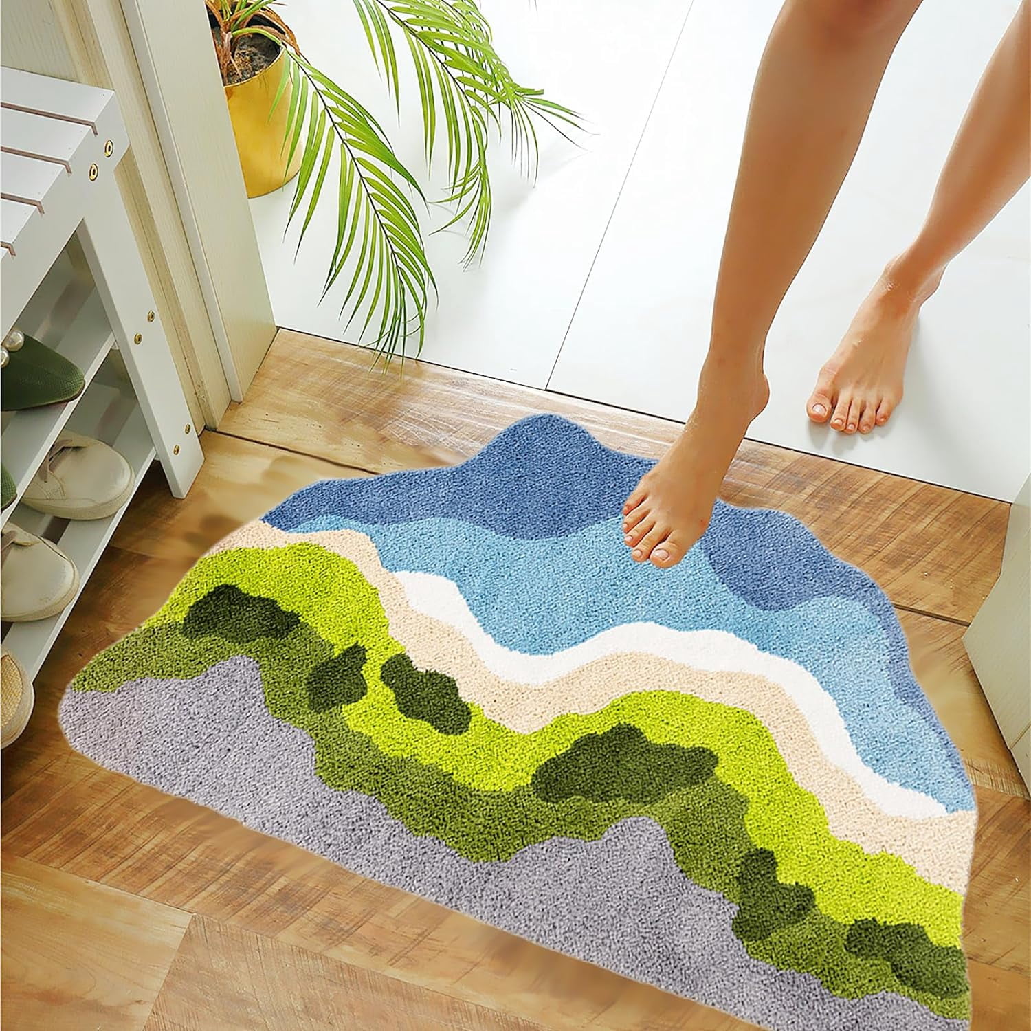 Ukeler Moss Bath Mats, Cute Green Moss Shag Bathroom Rugs Non Slip Soft and Water Absorbent Bath Rug for Bathroom, Shower, Tub, Indoor Doormat 31"×20"