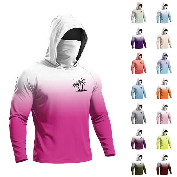 Men’s UPF 50 Sun Protection Hoodie Shirts Long Sleeve UV Sun Protection Hoodie Mask Face Tops for Swimming Running Hiking