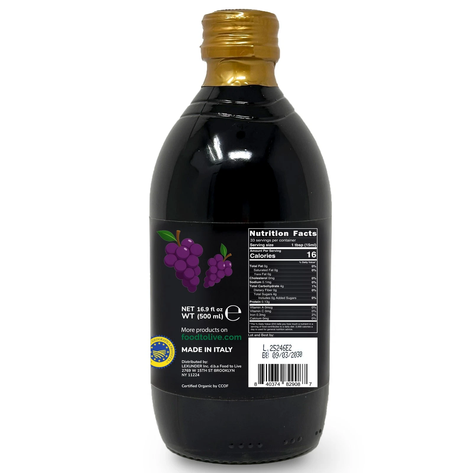 Organic Balsamic Vinegar of Modena, 500 ml – Non-GMO, Vegan (Pack of 6) - by Food To Live