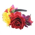 thumbnail image 3 of ZPAQI Women Day of The Dead Headband Artificial Contrast Color Rose Flower Crown with Fake Stamen Mexican Halloween Festival Headpiece, 3 of 6