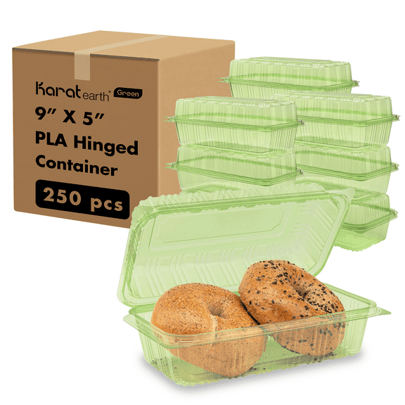 Karat Earth 9''x5'' PLA Hinged Containers, Green - 250 pcs