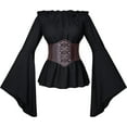 thumbnail image 3 of Womens Renaissance Victorian Peasant Ruffle Smocked Waist Boho Pirate Shirt Blouse with Belt Set, 3 of 9