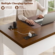 Romorgniz 40Small Desk Rustic Farmhouse Computer Desk with Drawers & Side Storage Writing Table with Power Outlets&USB for Home Office,Bedroom,Vanity