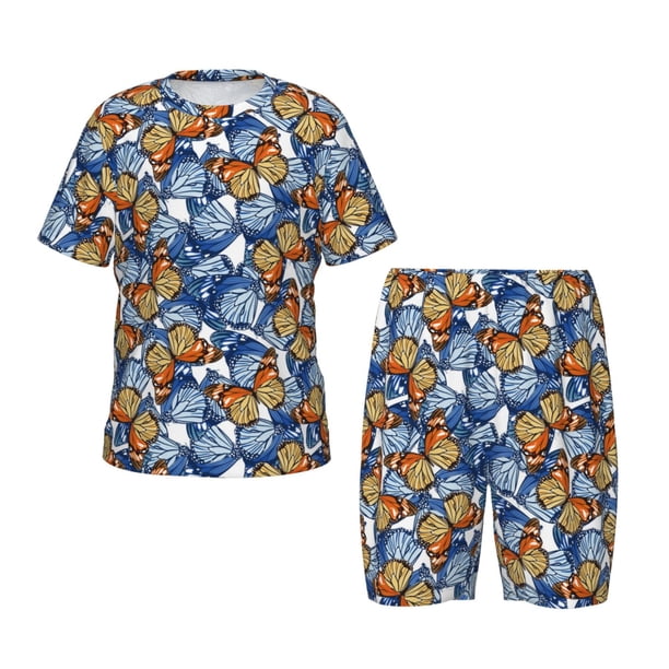 Balery Colorful Butterfly1 Conjunto de Pijama Infantil de Manga Corta con Estampado – Ropa de Dormir de Algodón Suave-3X-Large