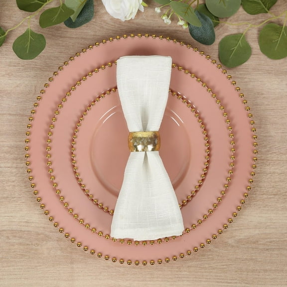 Efavormart 10-Pack Plastic Round Dinner Plates 10" Dusty Rose with Gold Beaded Rim - Disposable Party Plates for Stylish Gatherings & Celebrations