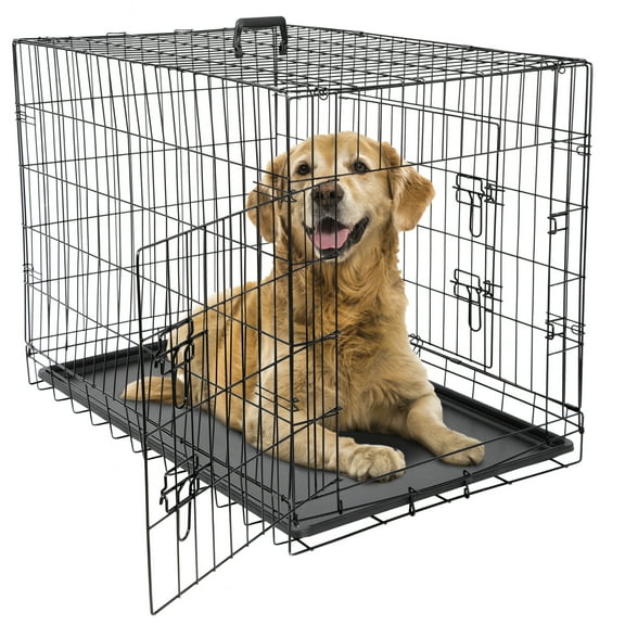 Beran7 Double-Door Iron Dog Crate – Heavy-Duty Metal Kennel with Secure Locks, Foldable Design, & Removable Tray for Easy Cleaning, Durable Pet Cage for Home or Travel