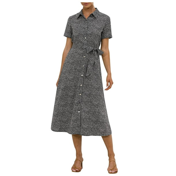 Vestido de solapa de camisa con botones de manga corta a la moda informal para mujer Fridja bn8264