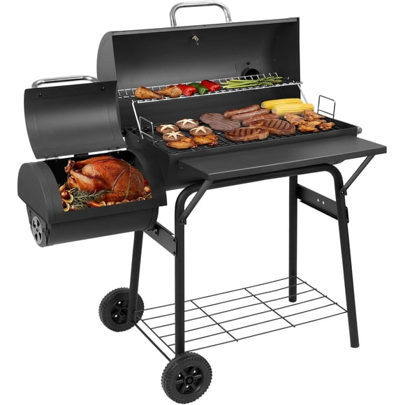 Grill with Offset Smoker,BBQ Grills with Front Table,Outdoor Cooking with 535 Square Inches,Backyard Camping Picnics,Patio and Parties,Black by