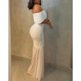 thumbnail image 6 of Foldover Off Shoulder Ruched Cinched Waist Minimalist Evening Dress Slim Fit Mermaid Hem Party Dress, 6 of 9