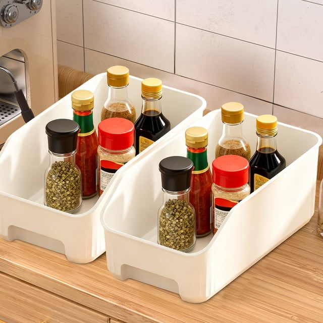 COM1950s Plastic Storage Box,Open Organizer Bin for Kitchen Cabinet and Countertop,Compact Home Organization for Snacks,Spices,and Sundries