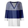 thumbnail image 4 of 2025 Womens Tops Striped Colorblock 3/4 Sleeve Tshirts Casual V Neck Tunic Tee Shirts Comfy Blouses, 4 of 5