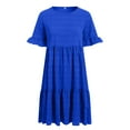 thumbnail image 4 of felwors Womens Summer Dress Ruffle Sleeve Smocked Crew Neck Midi Dresses Casual Flowy Tiered Swing Boho Beach Sundress Blue, XXL, 4 of 8