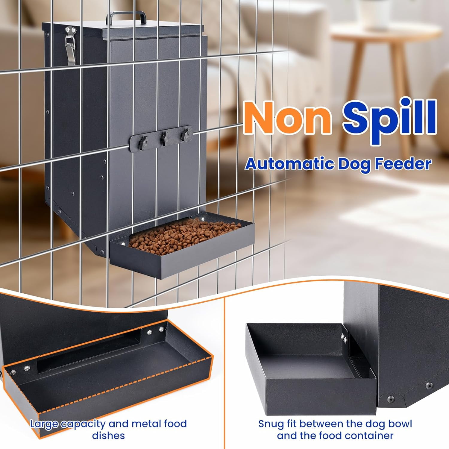 Dog Feeder Hanging Crate Automatic Food Dispenser 17Lbs Hanging Pet Cage Feeder for Large Breed,Rabbit,Chicken,Puppy,Ferret,Chinchilla,Ferret