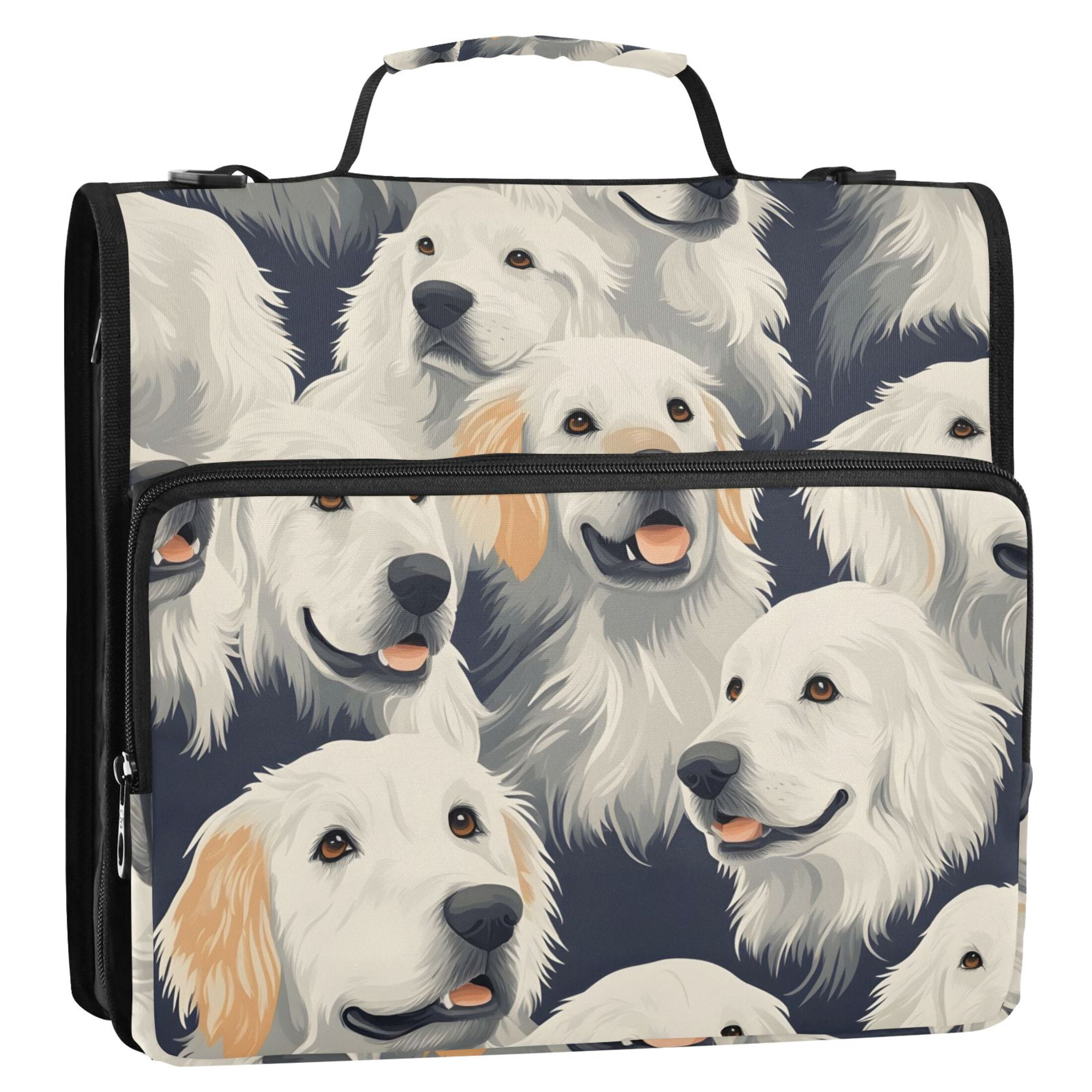 3 Ring Zipper Binder with Shoulder Strap Waterproof Trapper Keeper 2 Inch D-Ring 500 Sheets Capacity Cartoon Golden Retriever