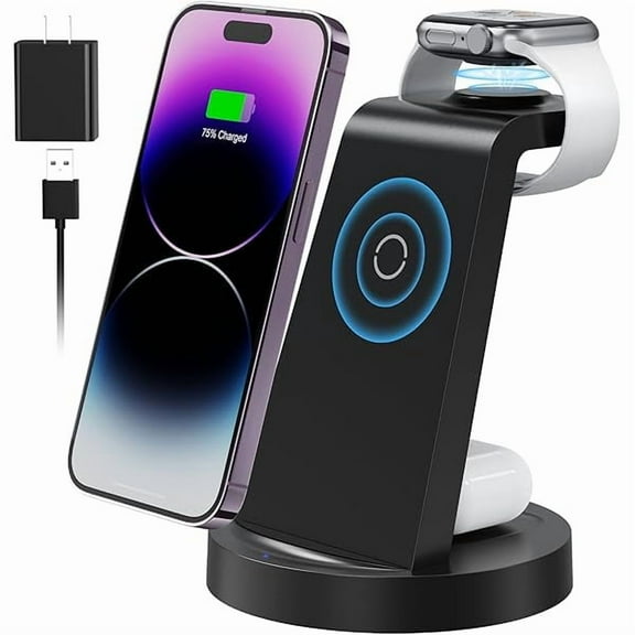Saluqifa 3 in 1 Charging Station for Apple Device, Wireless Charger for iPhone 16e 16 15 14 13 12 11 Pro Max & Apple Watch iwatch- Charging Stand Dock for AirPods