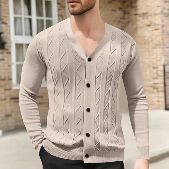 Jackets for Men Cardigan Knitted Long Sleeve Hoodless Casual Solid Color Casual Outwear Jackets,Top for Men Beige