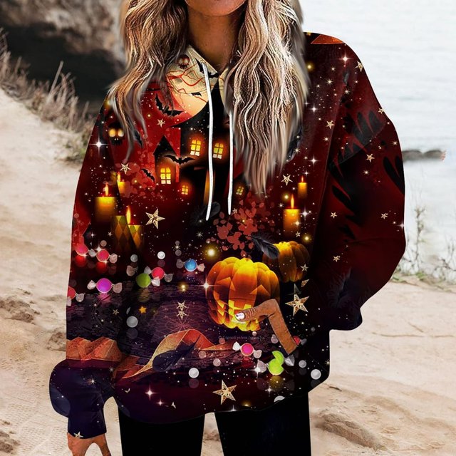 MesaSe Chandails en Molleton Décontractés Polyvalents à Col Rond pour Femmes Halloween Mode Quotidienne Manches Longues Imprimé
