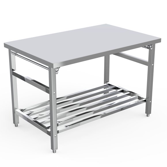 YUSAZENS Folding Double Layer Stainless Steel Workbench, 48 x 30 x 31.5 Inch Heavy Duty Portable Workshop Utility Work Table