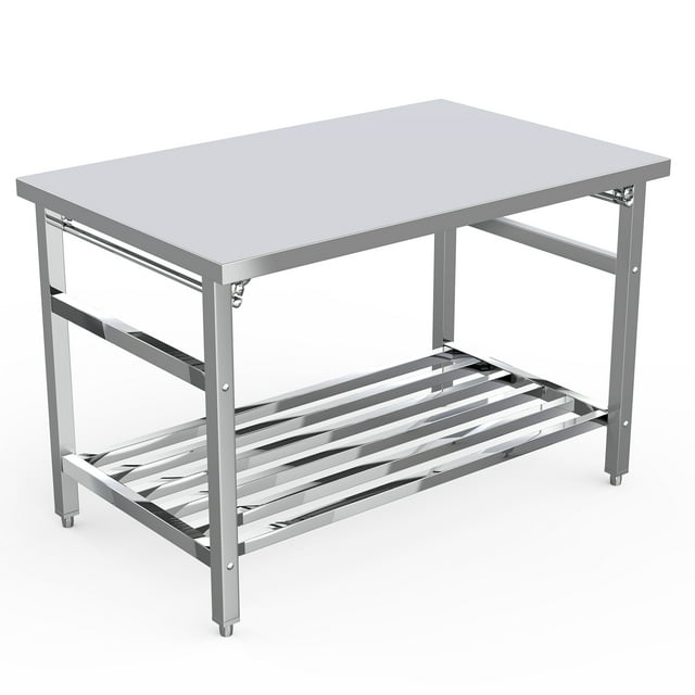 Table en Acier Inoxydable pour Préparation et Travail, Table de Préparation Commerciale Pliante Robuste en Acier Inoxydable 24 x 60 Pouces avec Tablette Inférieure Ajustable