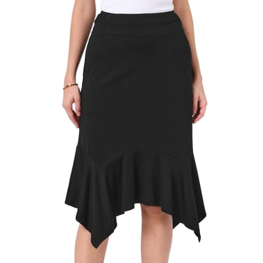 DARING DIVA Women's Ruffled Midi Flowy A-Line Handkerchief Hem Skirt X-Small Black