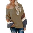 thumbnail image 2 of IROINNID Reduced Womens Sweater Knit One-Shoulder Pullover Sweater Stripes Casual Mid-Length Long Sleeve Sweetheart Lantern Knit Sweater, 2 of 4