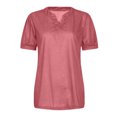 thumbnail image 2 of Puntoco Camiseta de manga corta suelta de color sólido con cuello en V de moda casual para mujer tops Puntoco Puntoco-5527, 2 of 4