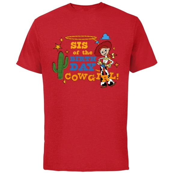 Disney and Pixar’s Toy Story Sis of the Birthday Cowgirl - Short Sleeve Cotton T-Shirt for Adults - Customized-Red