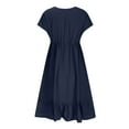 thumbnail image 4 of ZyeKqe Womens Summer Dresses Short Sleeve V Neck Sundress Drawstring Casual Ruffle A-Line Mini Babydoll Dress, 4 of 9